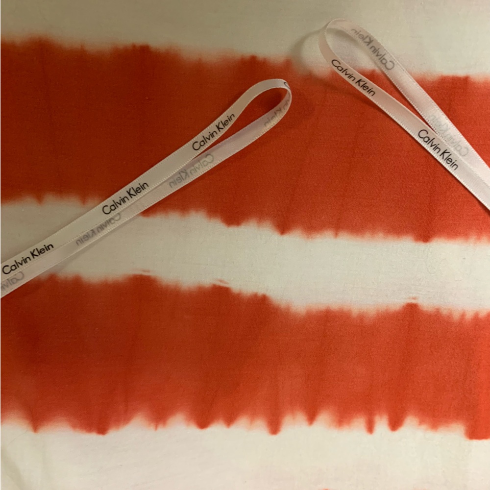 Calvin Klein Orange White Tie Dye Stripe Sleeveless Jersey Knit Maxi Dress M - Picture 5 of 5